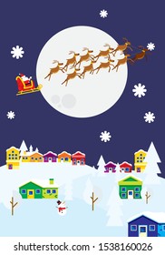 santa claus on a sleigh flat vector illustration