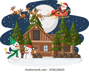 Santa Claus on sleigh flying over the moon illustration