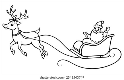 Santa Claus on sleigh flying sky with reindeers