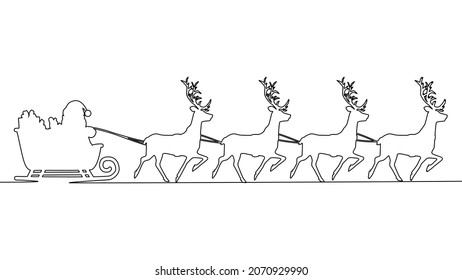 santa claus on sleigh full of gifts and reindeers. Happy new year. Merry christmas holiday