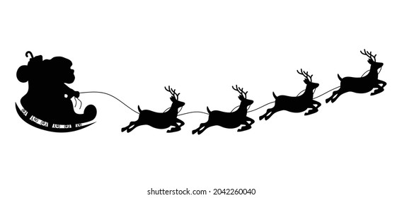Santa Claus on a sleigh with reindeers vector illustration isolated on white background. Christmas silhouette.