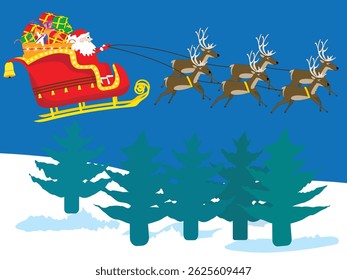 Santa Claus on a sleigh with reindeers, vector illustration