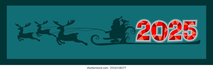 Santa Claus on a sleigh silhouette. 2025 New Year card. hand drawing. Not AI, Vector illustrations