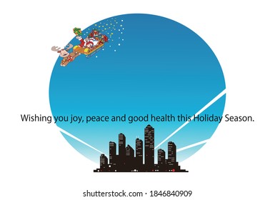 Santa Claus on a sleigh and an urban Christmas night