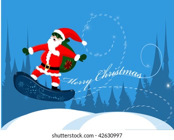 Santa Claus on snowboard