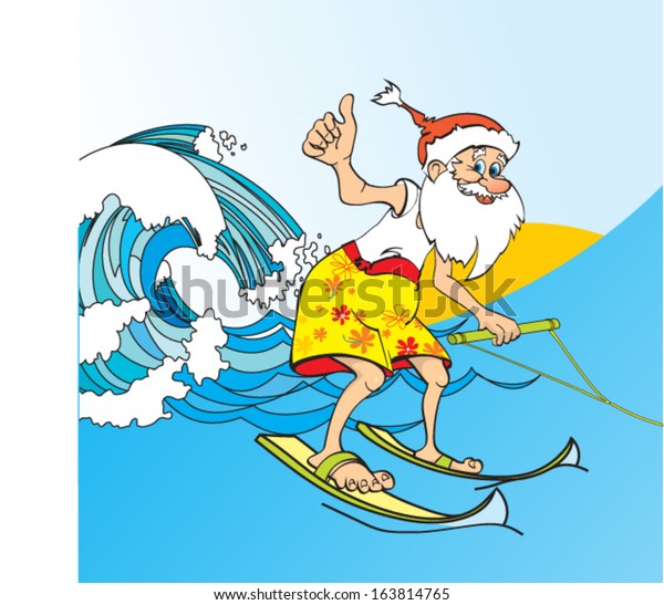 Santa Claus On Water Skis Stock Vector (Royalty Free) 163814765