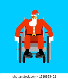 Santa Claus on wheelchair. Disabled grandfather can't walk. Christmas and New Year vector illustration
