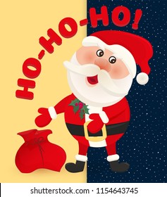 Santa claus on white background. Christmas holiday. Winter cartoon cute card, Merry christmas banner. Vector illustration