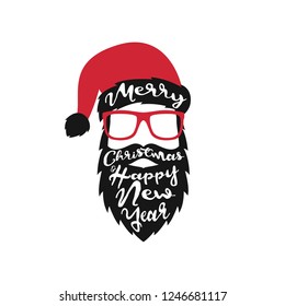 Santa Claus on white background. Merry Christmas and Happy New Year lettering phrase. Vector illustration.