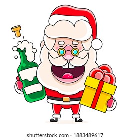 Santa claus on white background. Vector illustration for retro christmas card.