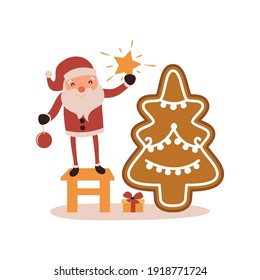 Santa claus on white background. Vector illustration for retro christmas card.