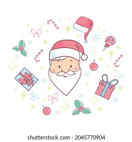 Santa claus on white background. Vector illustration for retro christmas card.