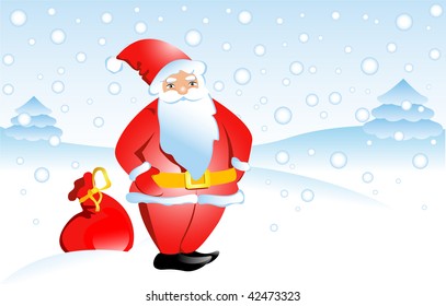Santa claus on winter background. Santa smiles a happy smile.