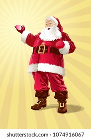 Santa Claus on a on a yellow background from beams