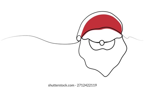 Der Weihnachtsmann in einer Reihe. Kontinuierliche Linienzeichnung des Gesichts des Ferienhelden. Doodles einzeln auf weißem Hintergrund.
