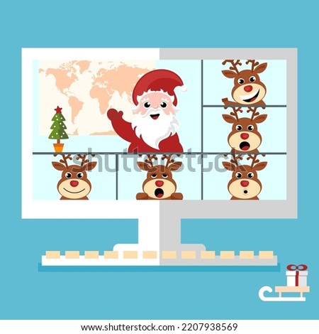 Santa Claus online presentation, Christmas cartoon vector illustration