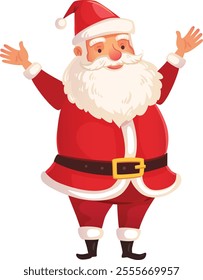 Santa claus, with open arms and a beaming smile, embodies the festive spirit of christmas, inviting everyone to share in the joy and magic of the holiday season