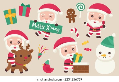 Santa claus and other character doodle in party theme vector