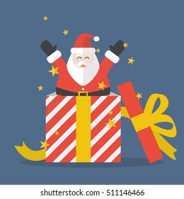 Santa claus out of big gift box. vector illustration