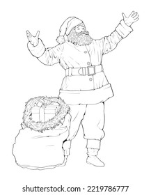 Esbozo de Santa Claus dibujo de arte vectorial, libro de colorear para niños.