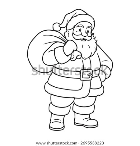 Santa Claus outline icon with present bag vector illustration for Christmas design