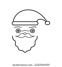 Santa Claus outline icon  Santa's face with beard and hat for Christmas design icon editable stroke, sign, symbol outline line button isolated on white