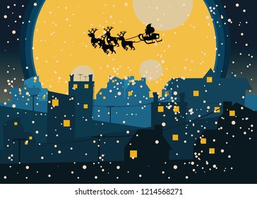 santa claus over city in the moon vector illustration 