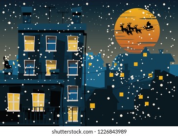 Santa Claus over the city vector illustration