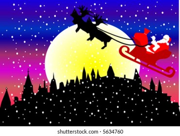 santa claus over town