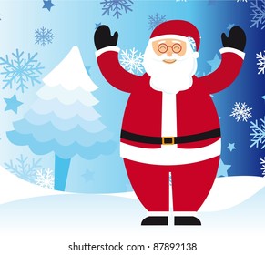 santa claus over winter landscape, christmas. vector