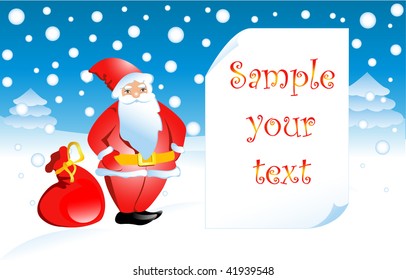 Santa Claus with page for your wish  - vector illustration.