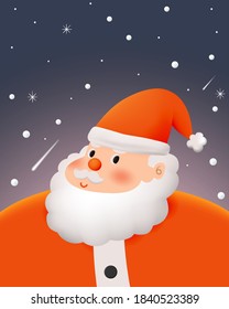 Santa claus in paper art style with snow and snowflake background vector illustration