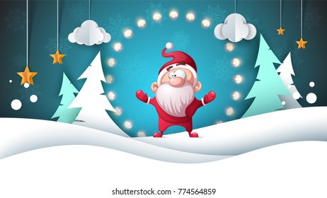 Santa claus. Paper landscape. Merry christmas. Happy new year. Vector eps 10