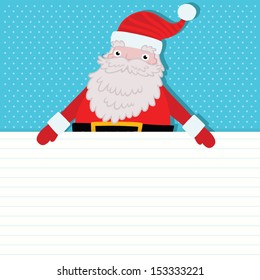 Santa Claus with paper sheet. Christmas background
