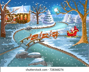 Santa Claus passing through the forest