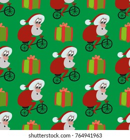 Santa Claus, pattern, bike, vector illustration 