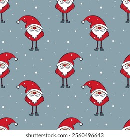 Santa Claus pattern, hand drawn gnome with snowflake, on soft background. Vector illustration