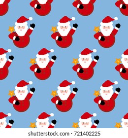 Santa Claus pattern on the blue background. Vector illustration
