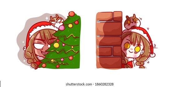 Santa Claus peekaboo on Merry Christmas background.