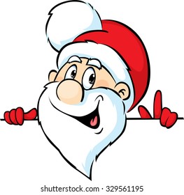 Santa Claus peeking around a white background