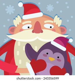 Santa Claus and penguin