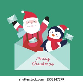 Santa Claus and penguin in the envelope