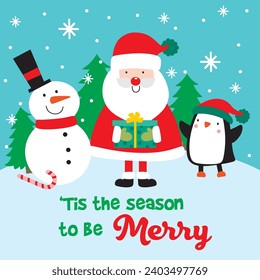 Santa Claus with Penguin and Snowman