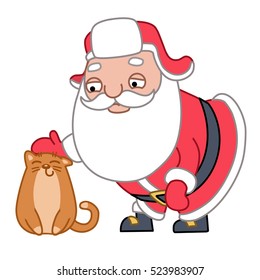 Santa Claus Petting A Cat (vector illustration)