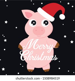 Santa Claus Pig, hat, christmas decorative, vector illustration