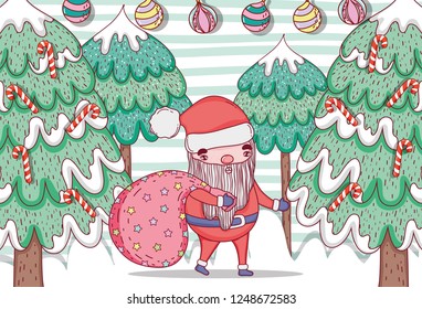 santa claus with pine tree and balls