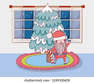 santa claus with pine tree in the house