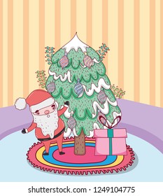 santa claus with pine tree in the house