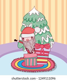 santa claus with pine tree in the house