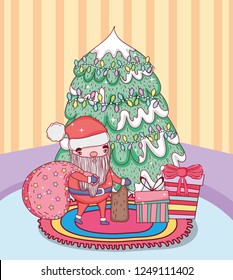santa claus with pine tree in the house